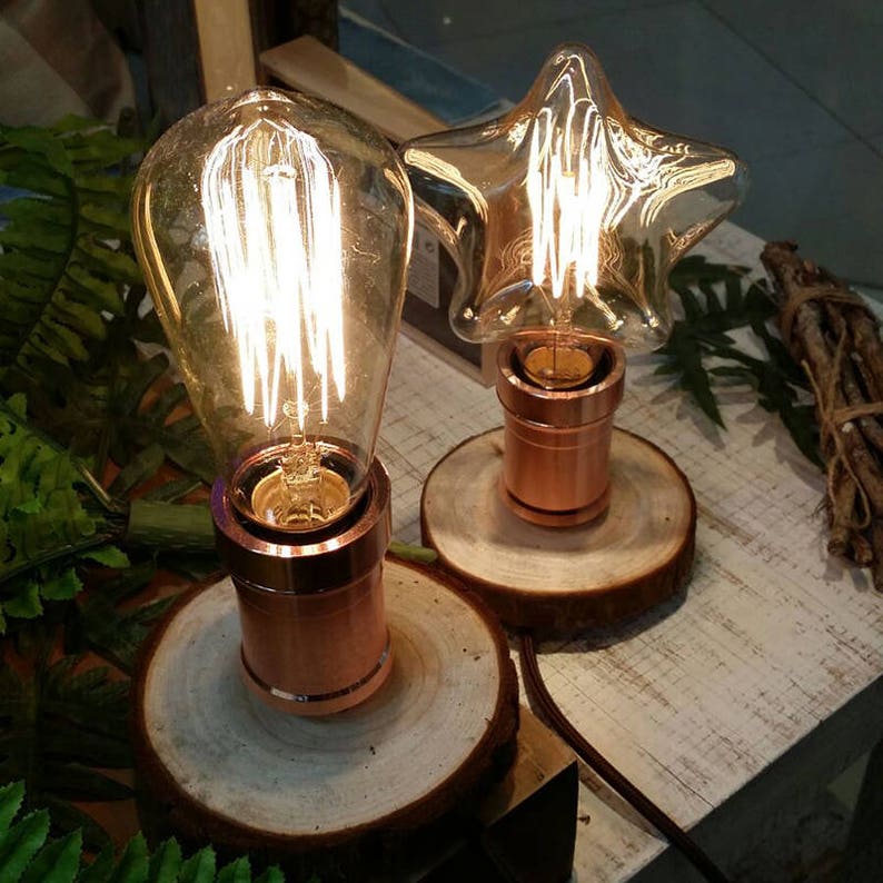 Twinkle Star Wood Desk Lamp E27 Edison light bulbs table Etsy