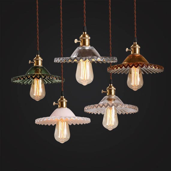 Small Glass Ruffle Lamp Pendant Light Hanging - Glass Pendant Lights With Edison Bulbs