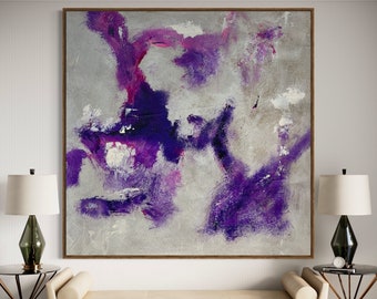 Original Painting: "Heliotrope" / Mauve Art /Large Blue Violet Canvas Painting / Magenta Purple / XL Painting / Minimalist / Calm Peaceful