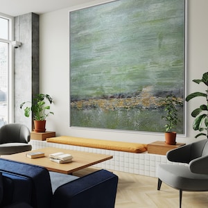 Original Green Gold Modern Painting / Large Abstract Painting / XL Art / Framed Or Rolled / Calm Wall Art / Minimalist / Textured Canvas