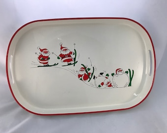 Santa Claus Serving Tray Vintage Melamine Round Christmas Platter Made in Japan
