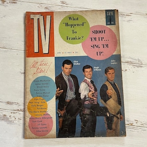 Revista de televisión de 1958, estrellas de televisión de los años 50, revista de televisión kitsch, sin etiqueta, fotos e historias de televisión, anuncios divertidos, Ricky Nelson, Elvis Presley