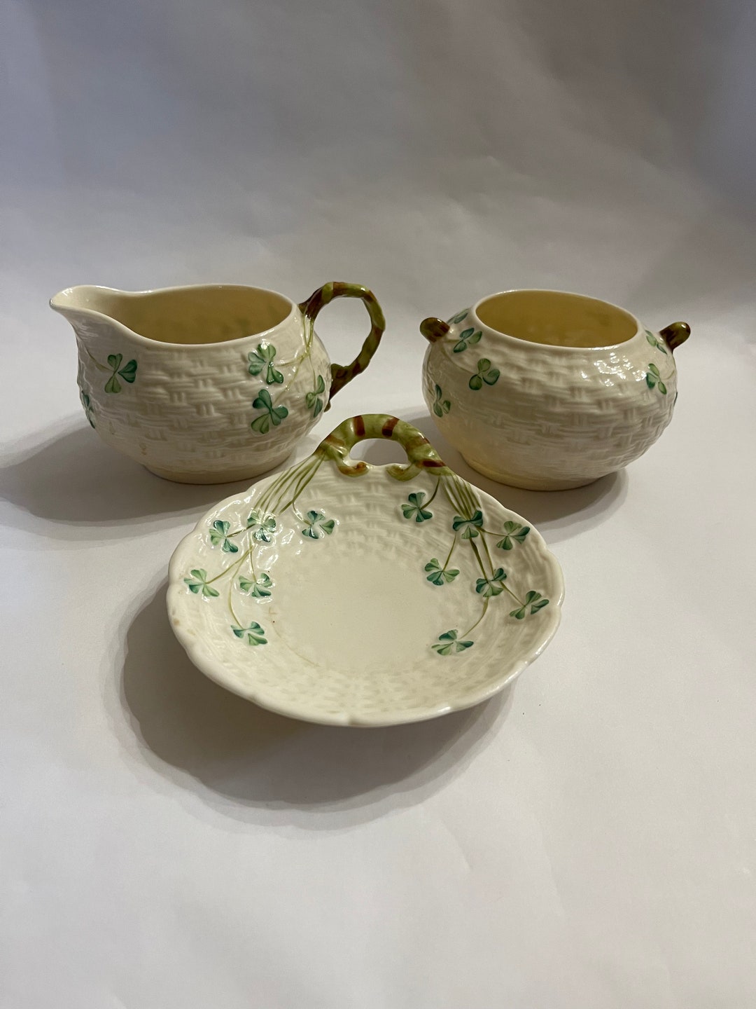 Belleek Creamer and Open Sugar Bowl and Butter Server Etsy
