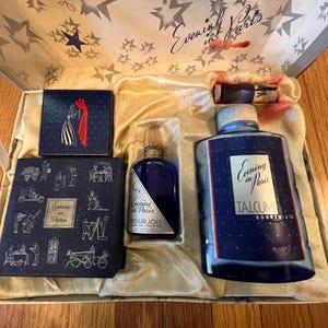 Evening in Paris Boxed Set 1940s, Includes Rouge, Face Powder, Lipstick, Empty Perfume Bottle and Talc Collectible Bourjois Evening in Paris