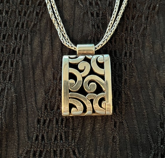 Signed Brighton Deco Lace Necklace Silver Plate Double Strand