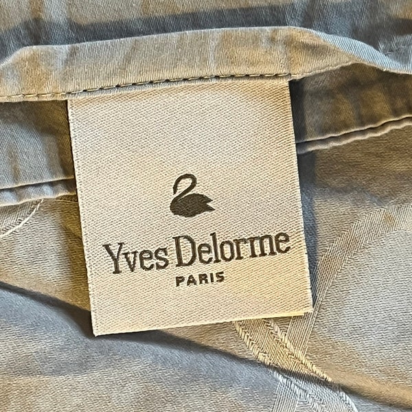 Yves Delorme King Size Luna Duvet Cover and Two Pillow Shams, Damask, 100% Cotton, Made in France, Pale Blue Bed Linens, Designer Linens