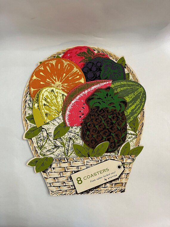 Stotter 8 Coasters Fruit Basket Foam Rubber Backed Vinyl Coasters