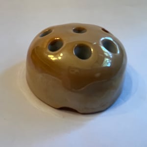 Gold Lusterware Ceramic Flower Frog 8 Hole, Made in Japan, Small Domed Flower Frog, Collectible Flower Frog, Flower Arranging Supply
