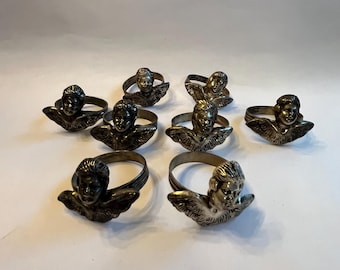 Set von acht Serviettenringen versilbert Engel, Engel Serviettenringe, Urlaub Tisch Dekor