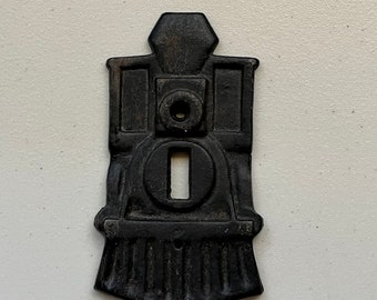 Cast Iron Train Switchplate, The Old Switcher Switchplate, Made in Taiwan, Charles Products, Inc., Rockville, MD, Train Decor