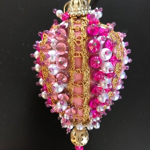 Jeweled Easter Egg Ornament, Handmade Vintage Decorated Egg, Beaded Easter Egg, 1970s Easter Decor, Hand Beaded Easter Egg Display Egg,