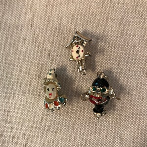 Lot of Three Vintage Figural Brooches, African Tribal Head Brooch, Cuckoo Clock Brooch, Clown Brooch, Clown Pin, Cuckoo Clock Pin 1950s Pins