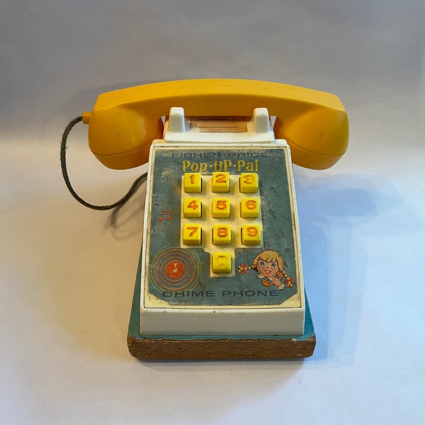 Fisher Price Pop Up Pal Chime Phone, Play Push Button Telephone, 1968 Fisher Price Toy, Collectible Toy,