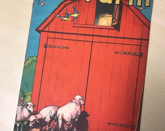 1938 Our Farm de Charlotte Barske Illustré par Harry Townsend, Livre surdimensionné, Livre interactif, Livre de ferme, Animaux de ferme, Jeux de devinettes