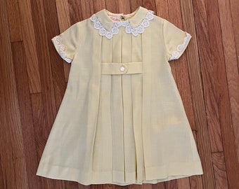Celeste New York Girl's Dress, Yellow 1960s Girl's Dress, Girl's Easter Dress, Pleated In Front and Back, Girl's Party Dress