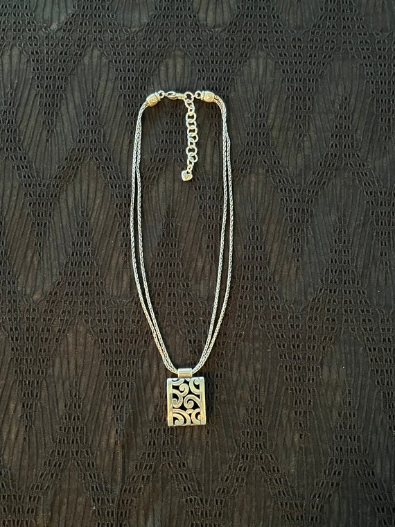Signed Brighton Deco Lace Necklace Silver Plate Double Strand