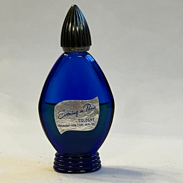 Evening In Paris Splash Cologne, .5 fl. oz. Cobalt Blue Bottle, Half Full, 1930s, Bourjois, Original Formula, Collectible Perfume