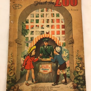 1942 Jack and Jill Visit the Zoo, A Peek-A-Boo Book by Lee Mera, Lee Mero, Illustrated by Florence Sarah Winship, Oversized Book