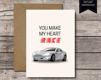 You Make My Heart Race / Aston Martin 007 James Bond / Funny Sexy Valentine's Day - Anniversary Card for Her Him / Printable JPG Download