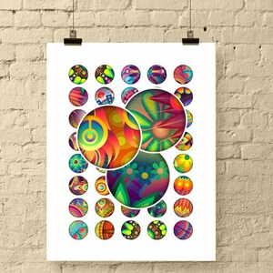 Ornement floral abstrait lumineux 1 pouce cercle Téléchargements numériques / Images imprimables de bouchon de bouteille pour l&#39;artisanat, pendentifs / 1 pouce imprimables / JPG