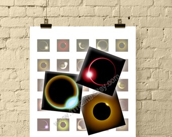 Total Eclipse 1 Inch Squares / 1x1 Inch Size Printable Square Images / Digital Collage Sheet for Crafts and Jewelry // Instant Download