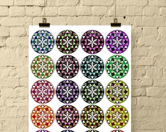 Flower of Life with Star Tetrahedron * 2" Round Digital Collage Sheet * Merkaba, Sacred Geometry, New Age Art * Printable * Instant Download