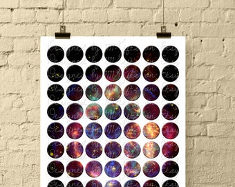 Galaxy Digital Collage Sheets * 1 Inch Circles * Cassiopeia A * Digital Collage Stars, Space * Printable Collage Sheet, Instant Download!