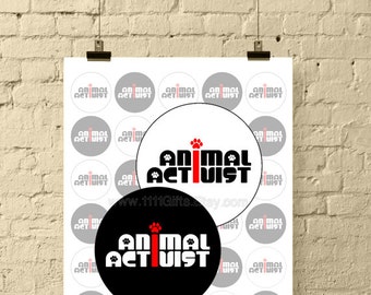 Animal Activist 1.5" Round Digital Collage Sheet for Buttons, Crafts, Activism / Animal Rights, Paw Prints // Printable, Instant Download