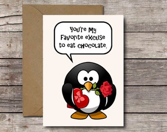 You're My Favorite Excuse to Eat Chocolate / Best Friend Valentine Card / Funny Romantic Cards for Him or Her // Printable, Instant Download