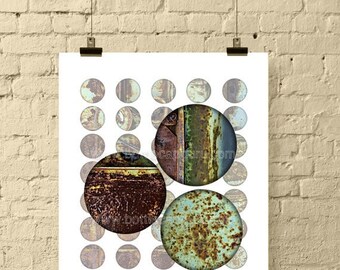 Rusty Metal 1 Inch Circles / Printable Abstract Bottle Cap Images in Blues and Browns / Digital Collage for Crafts // Instant Download