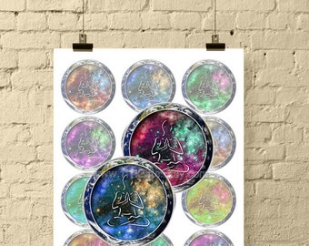 Hallow Earth Meditation / 2.5 Inch Round Digital Collage Sheet for Jewelry & Crafts / Printable Galaxy Images / New Age // Instant Download