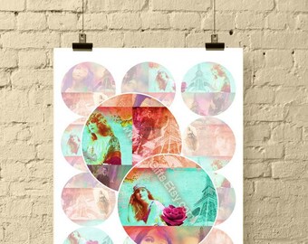 Afdrukbare afbeeldingen lente in Parijs: vintage Frans collagevel (2,5 inch rond) (pdf)