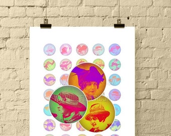 Vintage Pop Art / 1910 Women in Hats / Colorful 1" Round Digital Collage Sheet. Bottle Cap Images / 1 Inch Printables // Instant Download