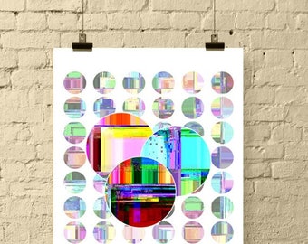 Abstract Glitch Art / Bright Retro 1 Inch Bottle Cap Images for Jewelry, Scrapbooks and Crafts // Printable, Instant Download