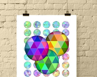 Geometric Triangles Circles Collage Sheet, Bottle Cap Crafts (Digital Download)
