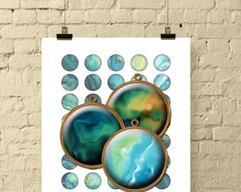 SILKY OIL PAINT Circles / Digital Collage Sheet 1 Inch Size Abstract / Printable Bottle Cap Images for Pendants, Bezel Trays // Pdf Download