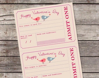 Printable Valentine's Day Coupons / Valentines Day Gift for Him, Her, Kids / Romantic Love Vouchers / Printable Coupons // Instant Download