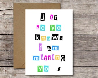 Funny Missing You Card, Long Distance Relationship Greeting (Digital Download)