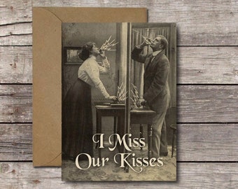 I Miss Our Kisses / 1900's Telegram Kiss Postcard / 5x7" Naughty Valentines Day Card / Long Distance Relationship Love Sexy // JPG Download