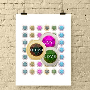 1 Inch Circle Digital Downloads Inspirational Word Gems Collage Sheet: Love, Hope, Peace, Unity, Joy, Trust Printable, Instant Download image 1
