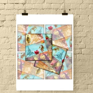 Vintage Paris Belles 4x4 Inch Squares / French Digital Collage Sheet for Coasters, Crafts, Scrapbooks, Tags // Printable, Instant Download