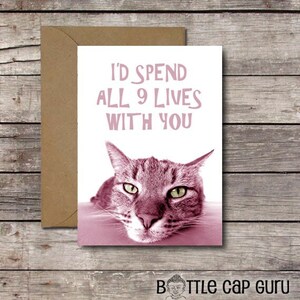 I'd Spend All 9 Lives with You / Funny Anniversary Card for Cat Lovers / Printable Valentine's Day Card for Her or Him // Instant Download image 1