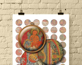TIBETAN MANDALA 1" Circle Digital Downloads / Printable Buddhist Art Bottle Cap Images for Crafts / 1 inch Printables // Instant Download