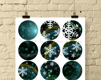 Dance of the Cosmic Snowflakes / 2.5 Inch Round Winter Digital Collage Sheet for Jewelry and Crafts / Printable Circles // Instant Download!