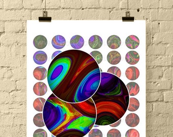 PSYCHEDELIC SWIRLS - Digital Collage Sheet 1 Inch and 2 Inch Size Bottle Cap Images Printable Downloads for Pendants, Bezel Trays, Crafts