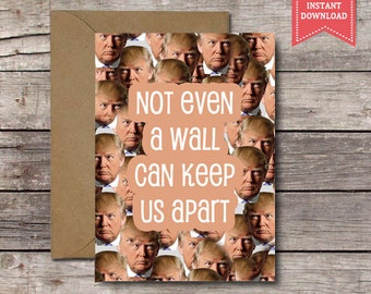 Printable Card / Not Even a Wall Can Keep Us Apart / Funny Donald Trump Political Valentine's Day Card Him Her Anniversary Distance Download