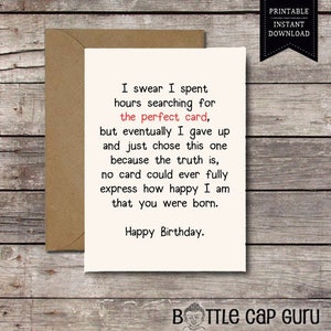 Download THE PERFECT CARD / Happy Birthday / Romantic Birthday Card for Him or Her Kids Friend / Printable Card / Funny Greeting Cards Jpg image 1