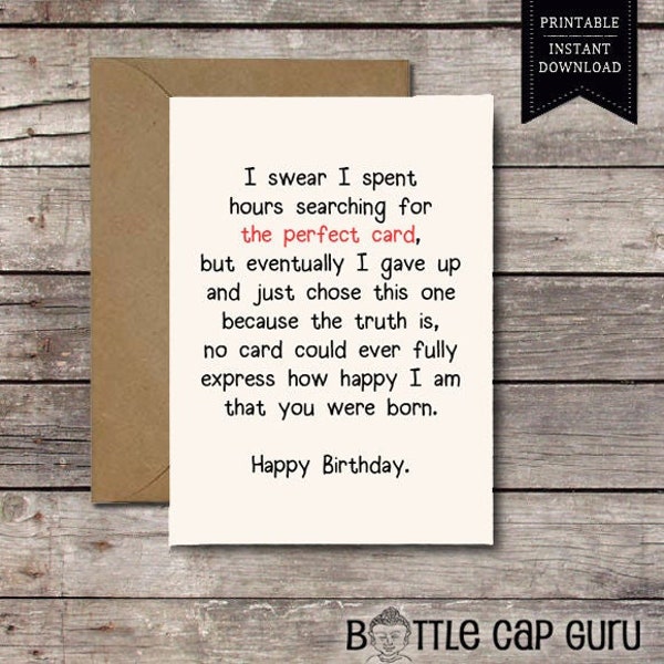Download THE PERFECT CARD / Happy Birthday / Romantic Birthday Card for Him or Her Kids Friend / Printable Card / Funny Greeting Cards Jpg