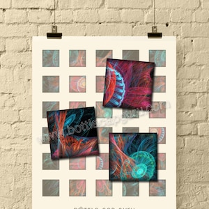 Fractal Fantasy Art / 1x1 Inch Printable Square Images / Abstract 1 Inch Square Digital Collage Sheet for Crafts Pendants //Instant Download image 1