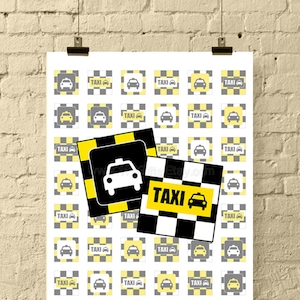 Yellow Taxi Cab Checkered Prints * 1 Inch Square Digital Collage Sheet for DIY Jewelry, Scrapbooks & Crafts * Printable, Instant Download